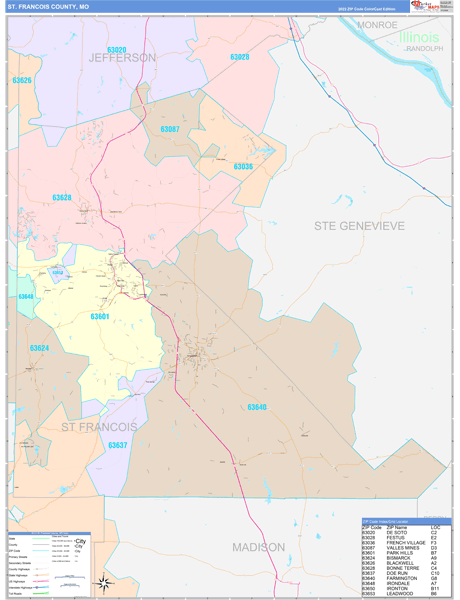 St. Francois County Digital Map Color Cast Style